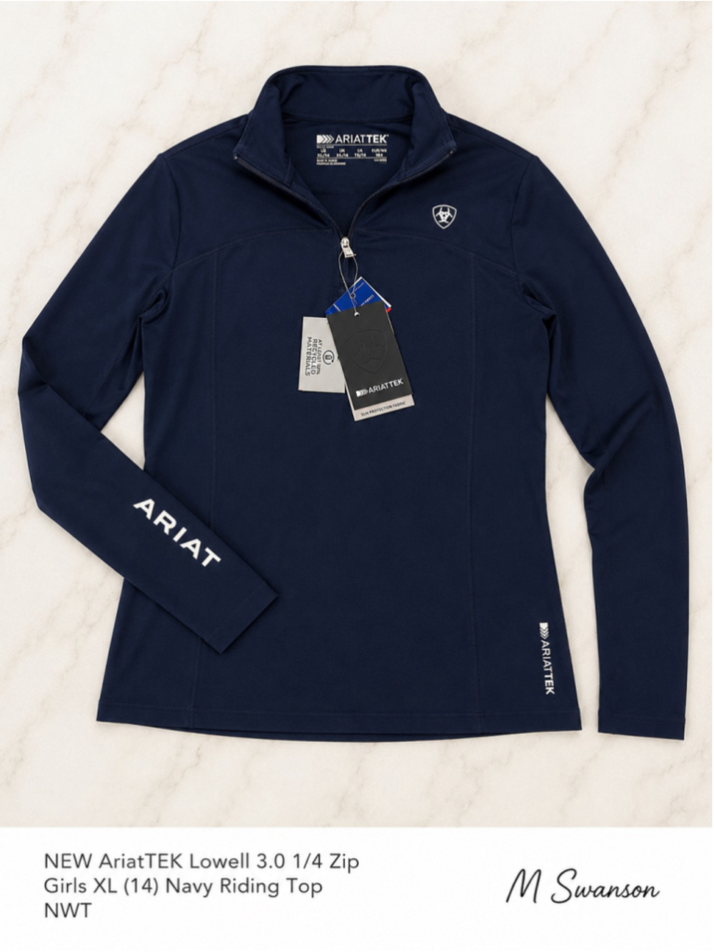 NEW AriatTEK Lowell 3.0 Girls XL 14 Navy 1/4 Zip Equestrian Riding Top NWT